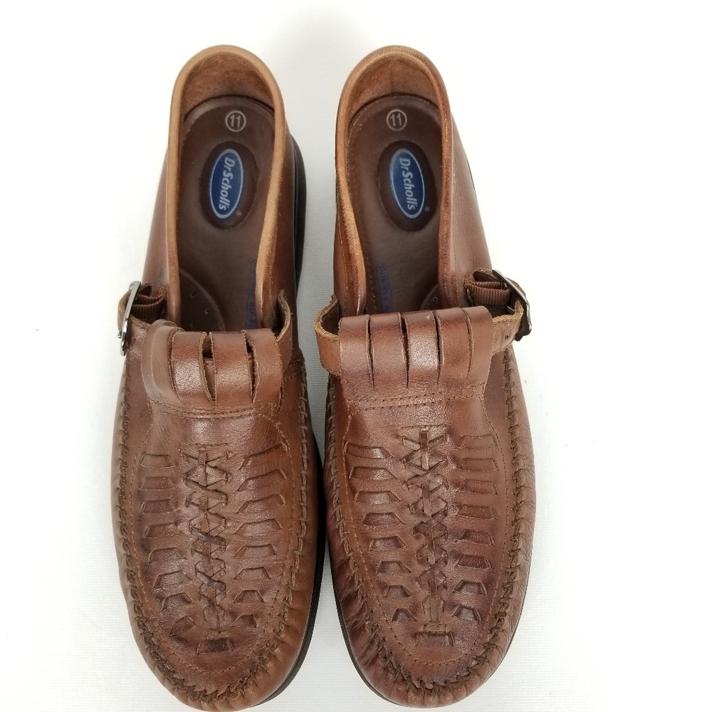 Dr. Scholl's Brown Leather Woven Slingback Loafers
